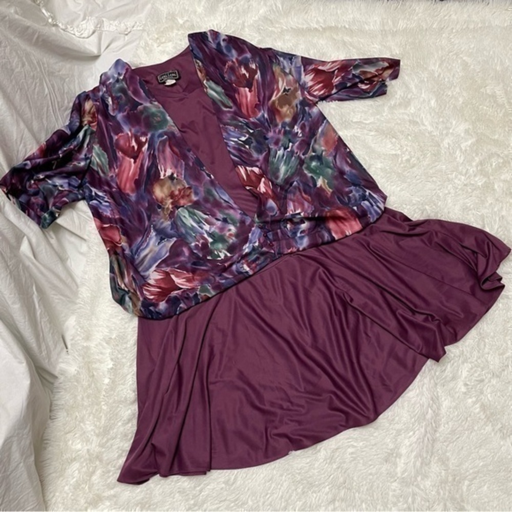 Golden Girls Retro Vintage Polyester Eggplant Bloom Ruffle Halloween Dress, 3X